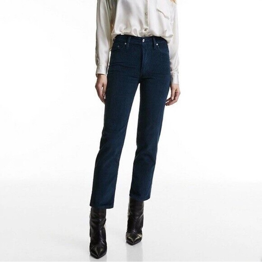 Denim Forum The Arlo High Rise Straight 28L corduroy pants in navy blue size 28
